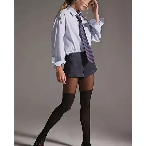 by Anthropologie EUC Gray-Blue Suede Leather Side Zip 2.25" Inseam Shorts 4 - Picture 1 of 9